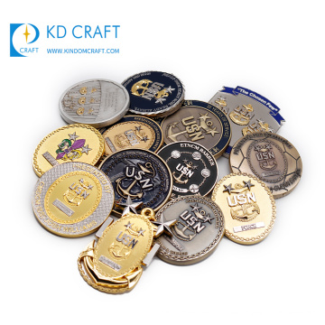 Goldener Lieferant China benutzerdefinierte Zinklegierung doppelseitige 3d antike vergoldete USA Navy Chief Coin